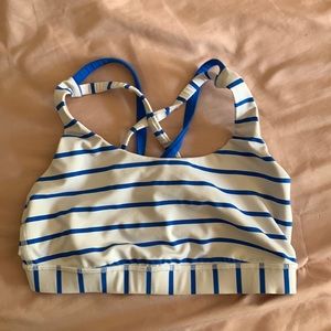 Blue and white striped Lululemon bra